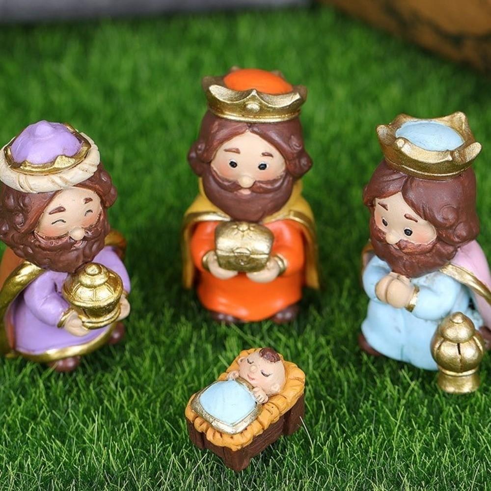 Resin Nativity Manger Ornament Cartoon Manger Group Nativity Figurine  Christmas Decoration