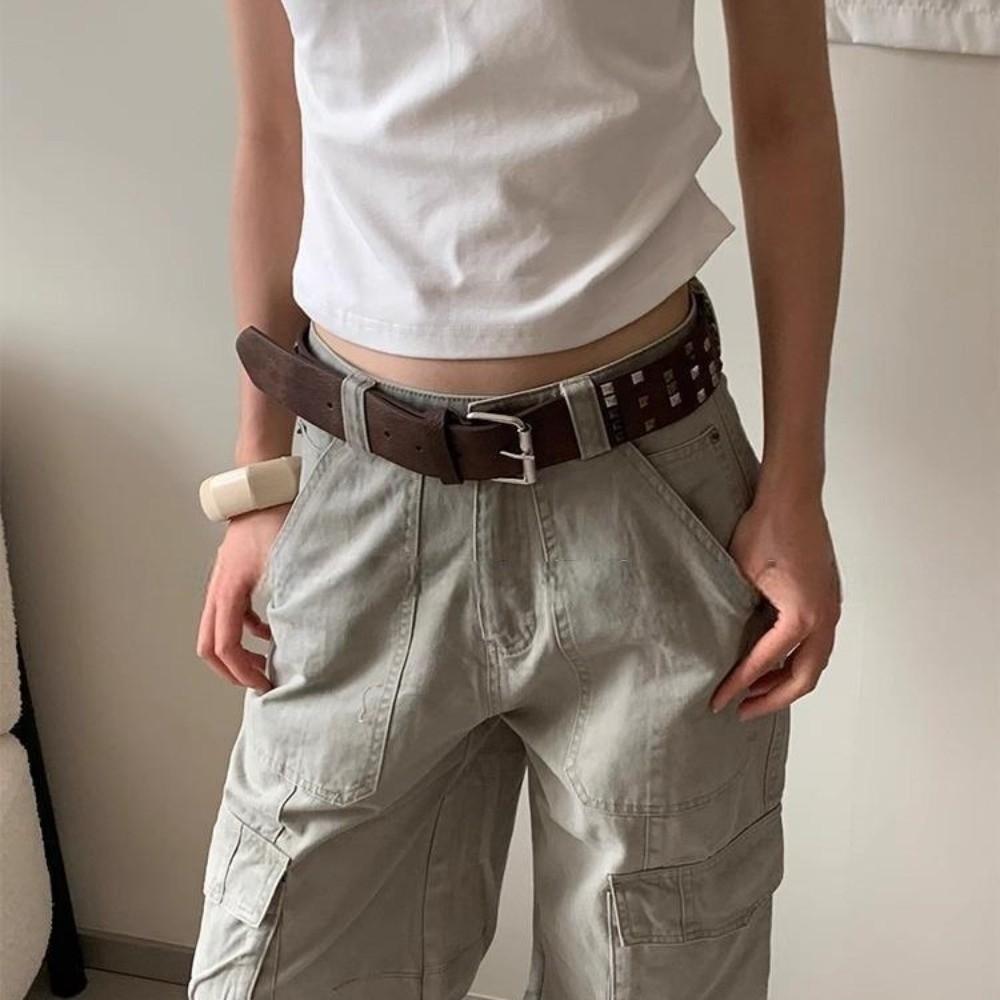 Leather Rivet Waist Belt Gothic Dress Jeans Belt American Women's Belt  Streetwear