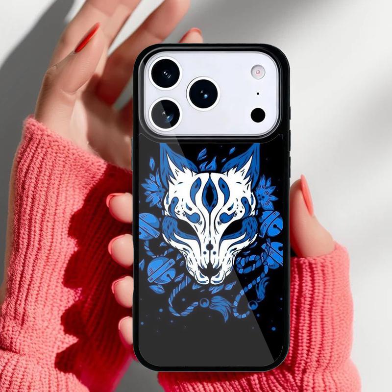 Japanese Kitsune Fox Mask Phone Case for iPhone 17 16 15 14 13 Pro Max Back Cover for 12 11 Pro Coque