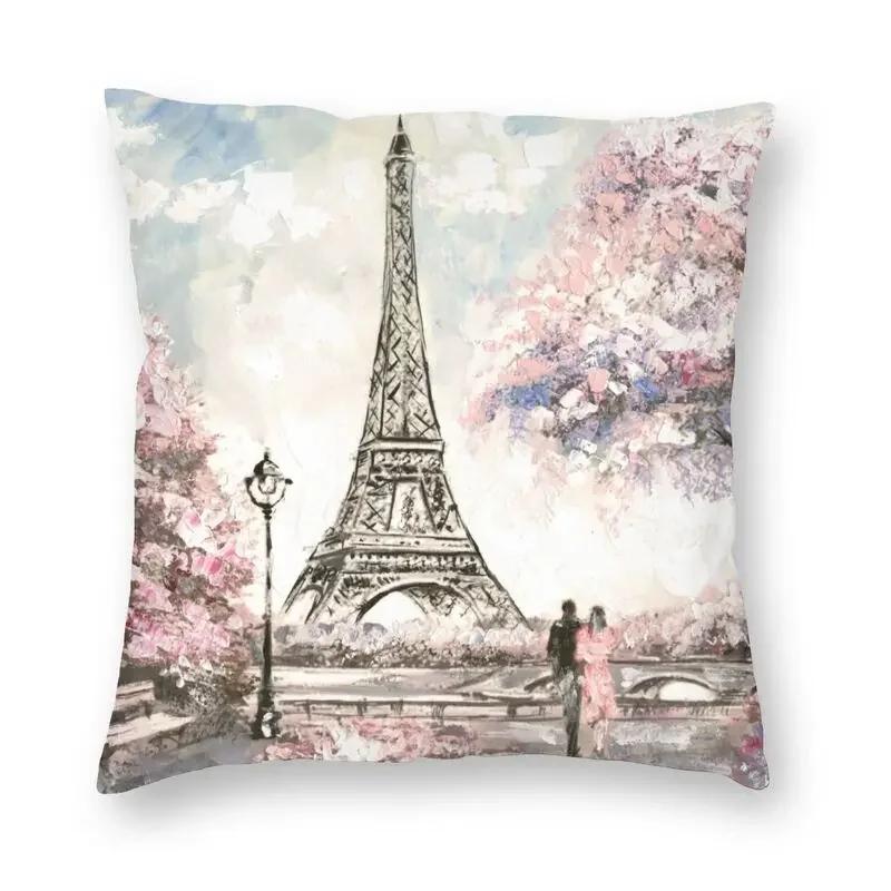 France Eiffel Tower Cushion Cover 40x40 Home Decor Print Romantic Vintage Style Throw Pillow Case for Sofa Double Side