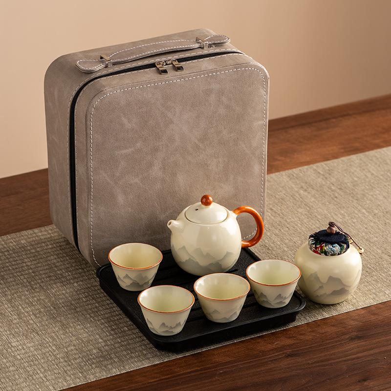 Ru kiln Kung Fu tea set, household new open-piece teapot, tea tray, office, high-end tea making and drinking tea set