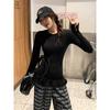 Designed Double-layered Round-neck Long-sleeved Bottoming Shirt with Earrings for Women In Autumn and Winter with T-shirt Slim Fit and Beautiful Top