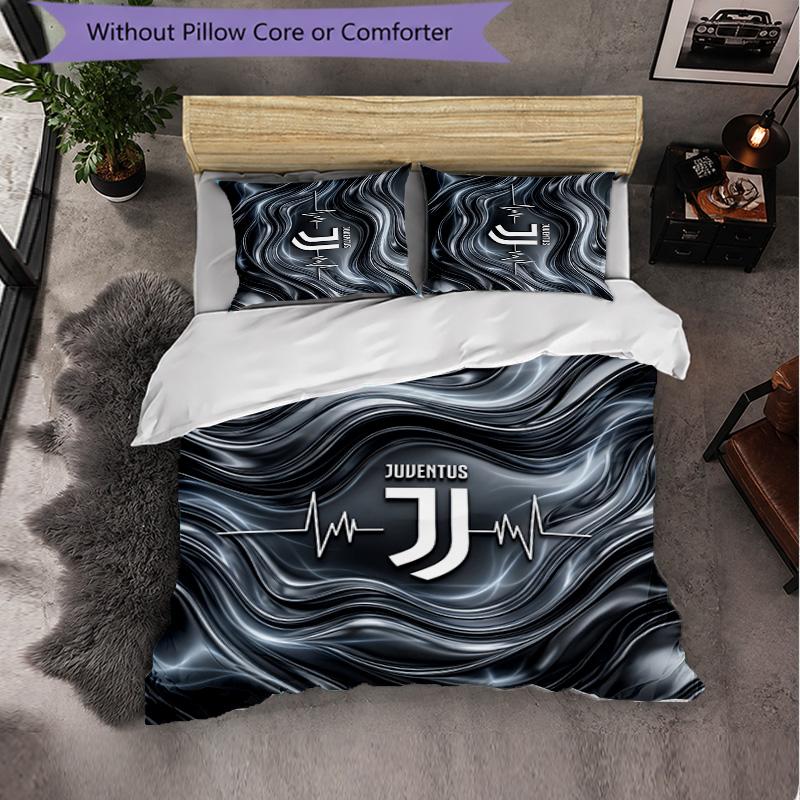 Juventus FC Pattern 3 Pieces Bedding Set Soft Microfiber Duvet Cover with Pillow Cases for Bedroom