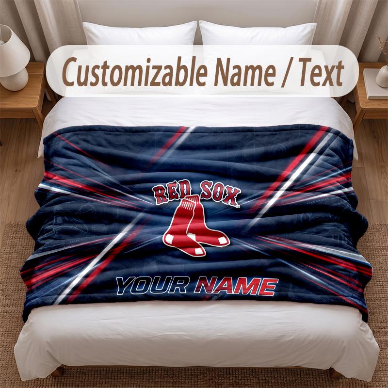 Boston Red Sox Printed Flannel Blanket Custom Name Text Soft Warm Throw For Bedroom Holiday Gift