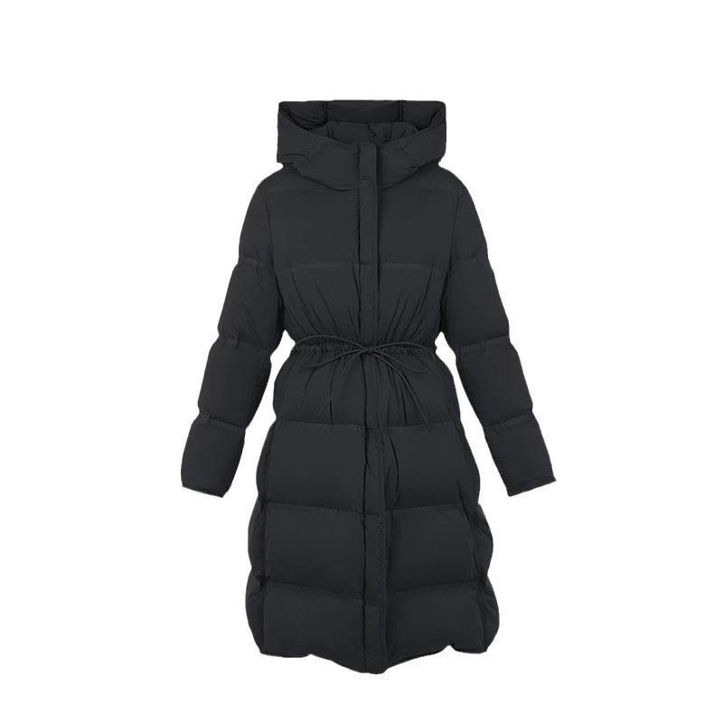 Autumn and winter new fashion hooded down jacket women's winter medium and long new waist rope drawstring to keep warm