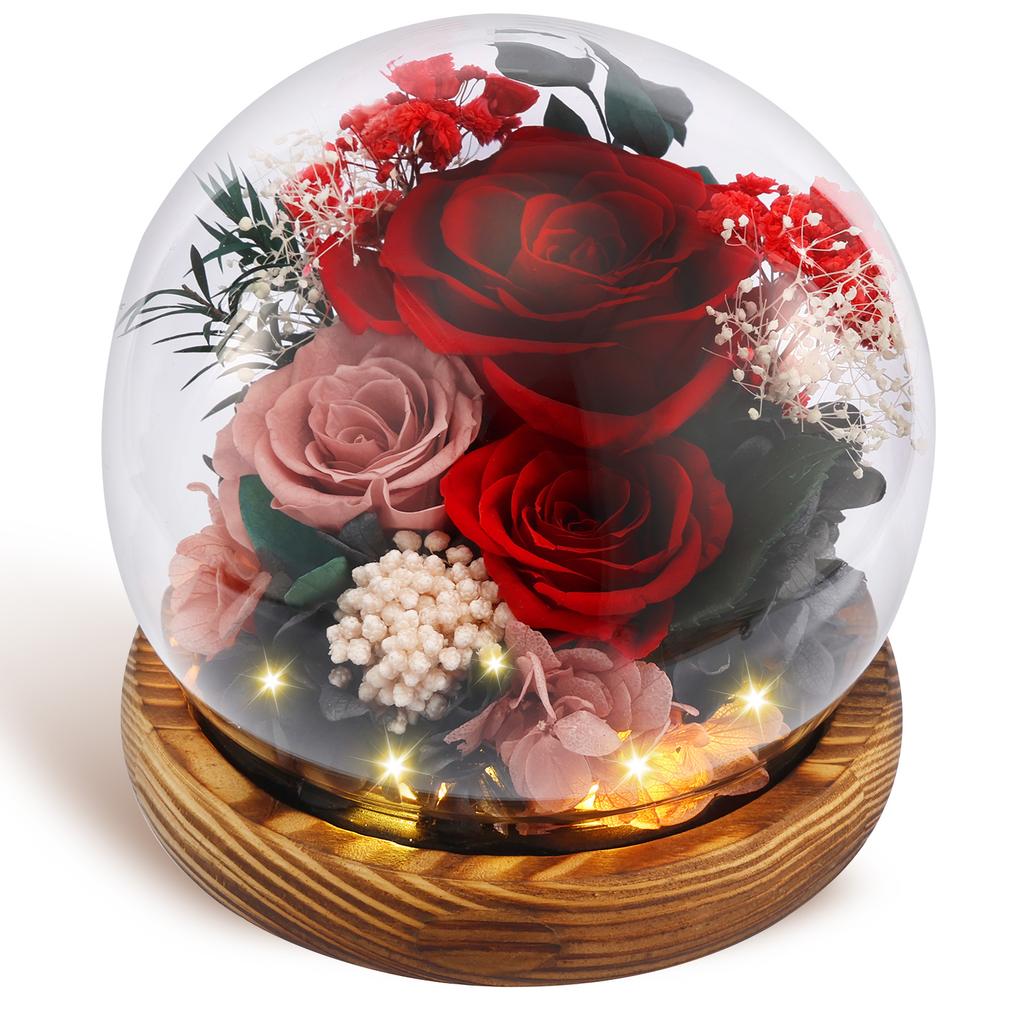 Artificial Rose Flowers Glass Cover Simulation Eternal Rose Flower Mothers Day Gifts Party Supply Valentine's Day Wedding Decor