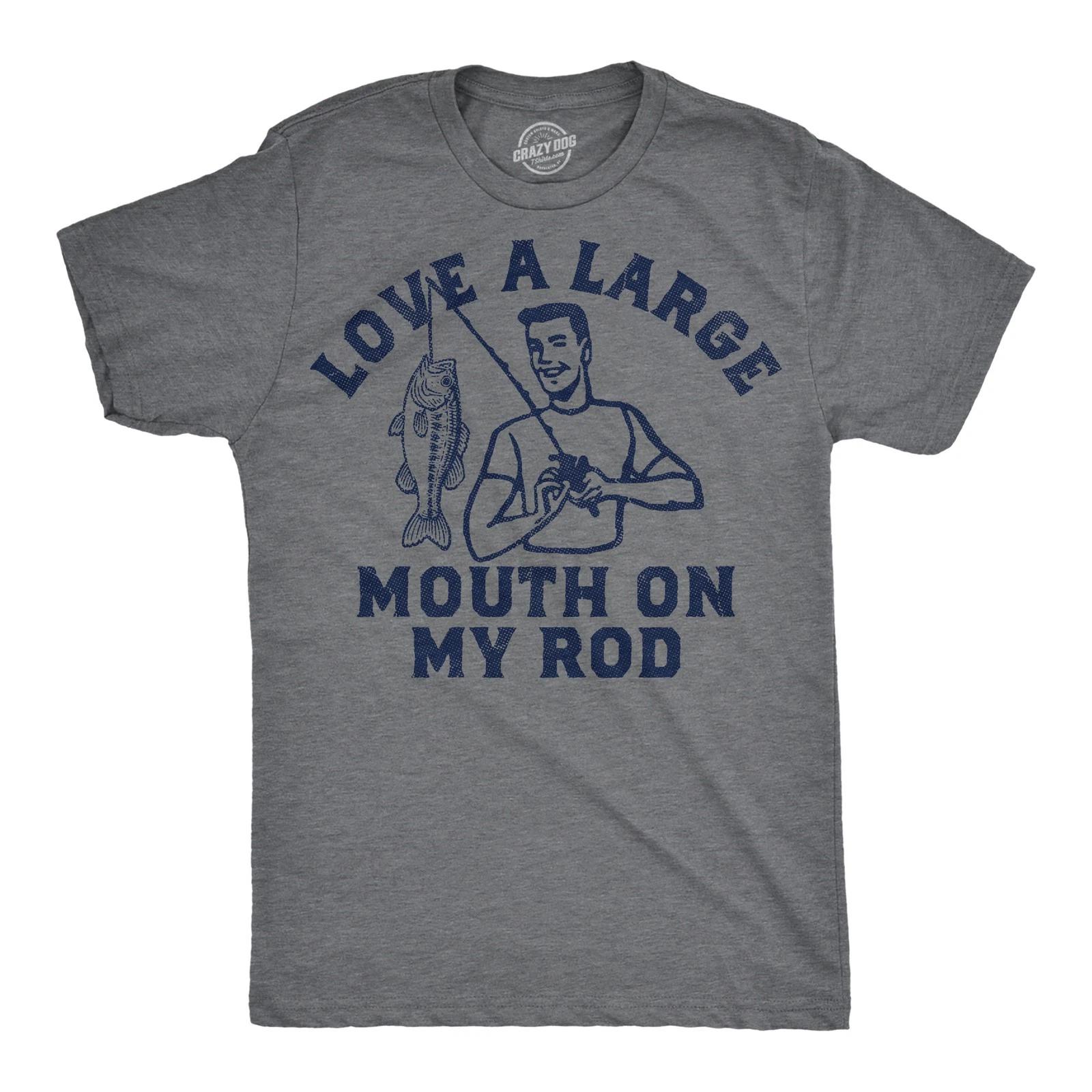 Mens Funny T Shirts Love A Large Mouth On My Rod Sarcastic Fishing Graphic S