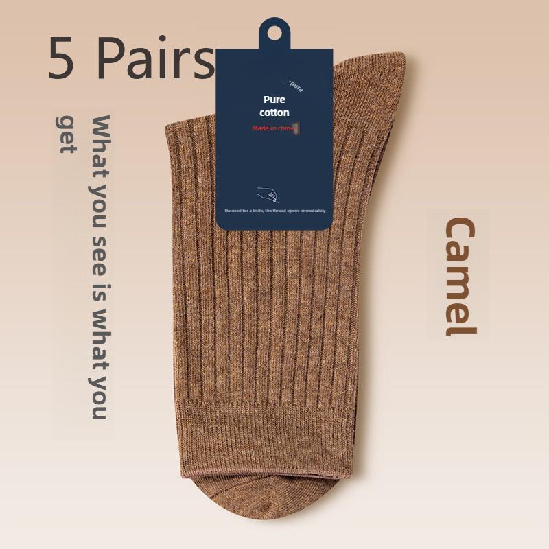 5 Paires de Chaussettes Mi-Tubes d'Affaires pour Homme Printemps et Automne en Pur Coton Respirant Quatre Saisons