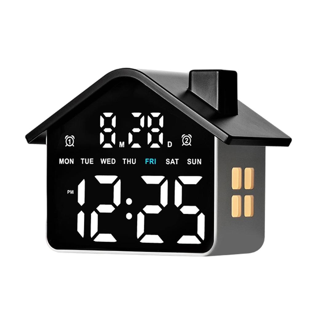 LED House Shape Digital Alarm Clock with Night Light Multi-Functional House Clocks Brightness Adjustment for Bedroom Living Room