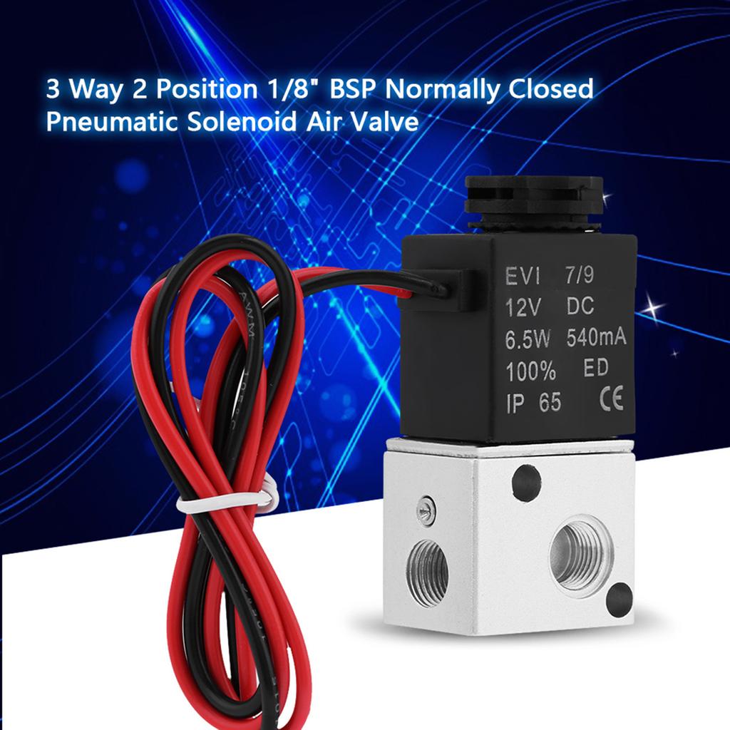 NC Solenoid Valve 3V1‑06 12V/24V 3 Way 2 Position 1/8"  Normally Closed Pneumatic Solenoid Air Valve Solenoid Air Valve