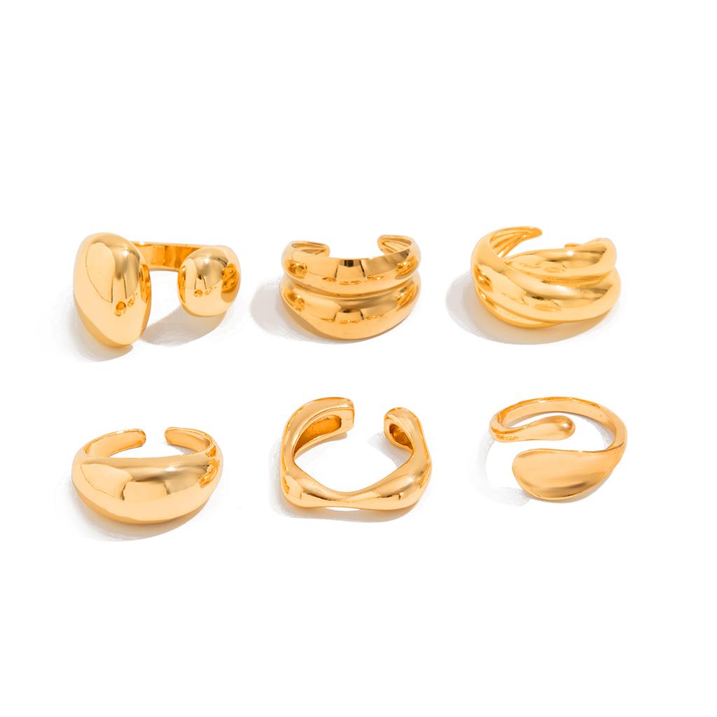 Ingemark 6Pcs/Set Fashion Irregular Geometric Open Finger Rings Retro Elegant Metal Rings Set Engagement High Quality Jewelry