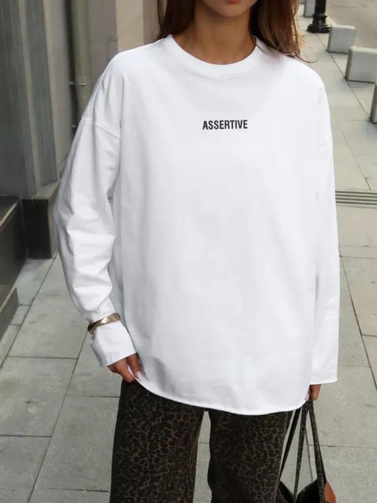 Women's Long-Sleeve T-Shirt: 100% Pure Cotton, Trendy American & European Design, Versatile Niche Print