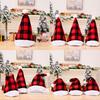 Red Cozy And Black Plaid Christmas Hat With Soft White Fur Pom Poms For Cheer Festive