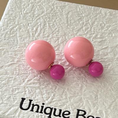 Orecchini a sfera rotonda bifacciali per donna Orecchini a bottone rosa dolce di lusso Nuovo 2023 Accessori unici di colore solido