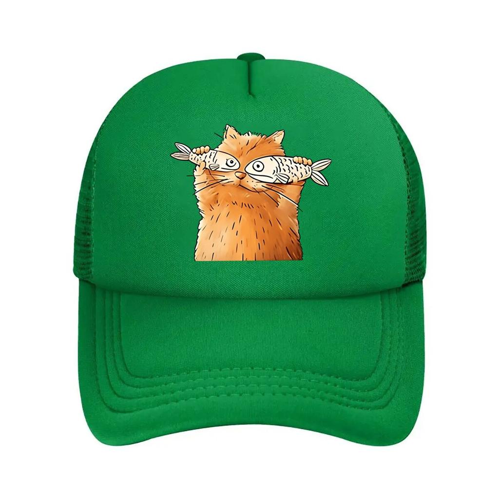 Cartoon Cat Fish Vintage Baseball Cap Mesh Baseball Cap Dad Hat Hip Hop Snapback Cap
