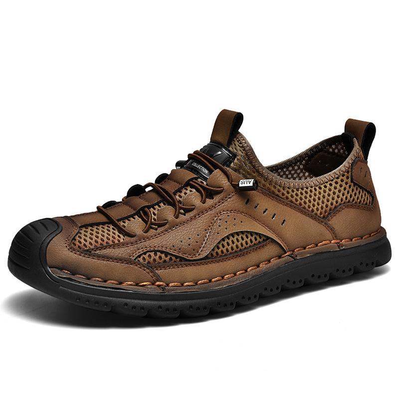 

Large size Chinese New Year and Autumn men s casual single shoes, hand-sewn shoes, outdoor fashion driving shoes, mesh breathable 38 хаки