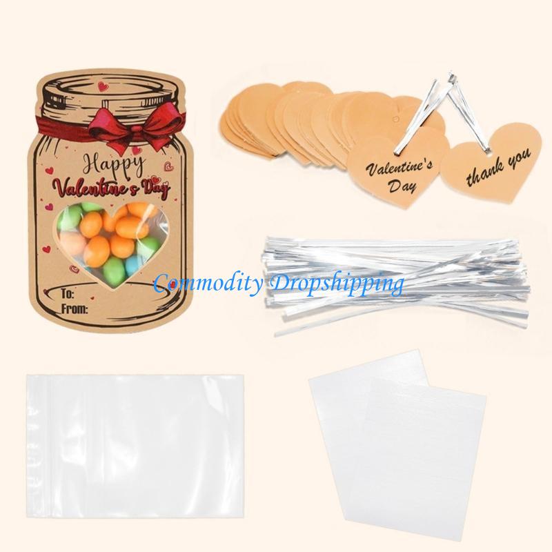 

Y5JC 24Pcs Valentines Day Party Jar Paper Card with 24Pcs Sealed Treat Bags China Mainland
