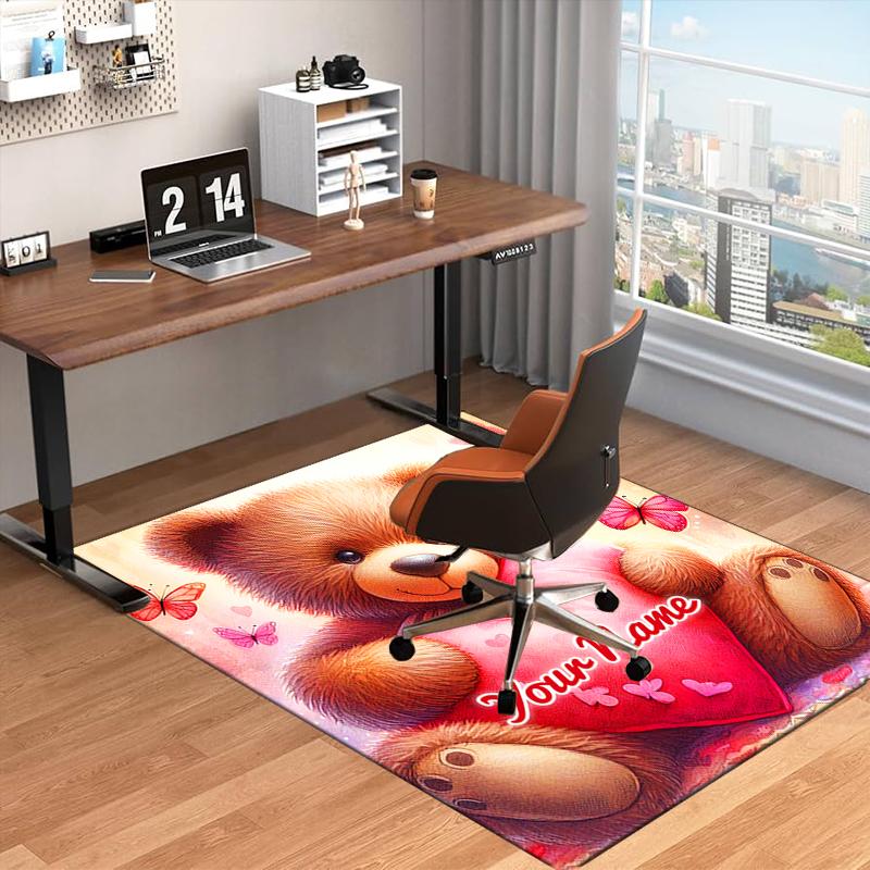 1PC Custom Name Teddy Bear Heart Theme Floor Mat Ideal for Living Room, Game Rooms, Office, Bedroom,Floor Mat Playful Design