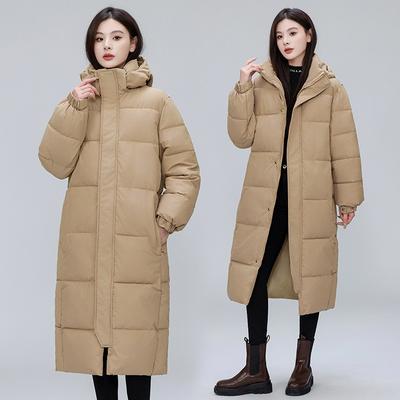 Womens Long Puffer Coat Over-Knee Thick Cotton-Padded Jacket Loose Fit Hooded Winter Outerwear