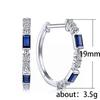 Silver Baguette Cut Sapphire Blue CZ Hoop Earrings Pave Clear Crystal Click Top Huggie Earrings Women Classic Jewelry