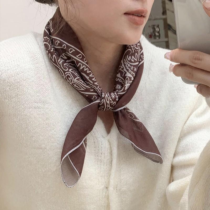 Eșarfă mică pătrată retro de țară, eșarfă artistică franțuzească din bumbac și in, eșarfă de cap pentru femei de primăvară și toamnă, vară, pentru umbră și protecție solară