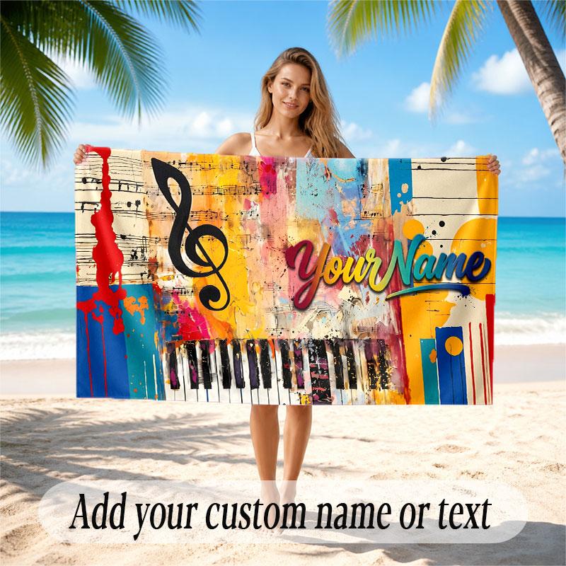 Music General Theme Beach Towel Personalized Custom Name & Text Soft Quick Dry Beach Towel for Swimming Travel