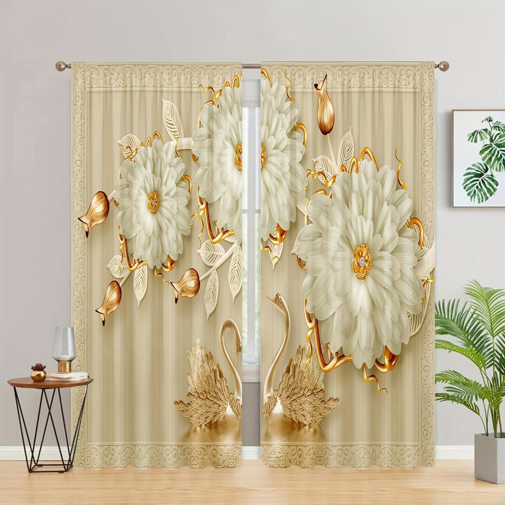 2 st Mörkläggningsgardiner med Blommönster och Öljettupphängning – 3D-Effekt Design för Vardagsrum Sovrum Arbetsrum