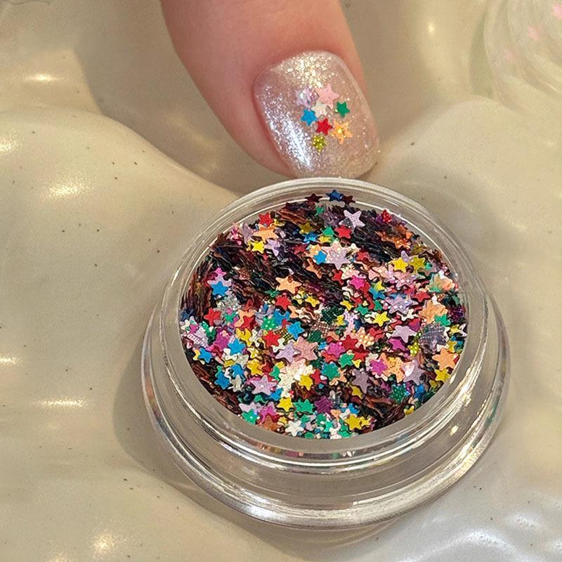 1 Box Glitter Star Nail Sequins 3D Charming Mixed Color Candy Colored Nail Flake Five-Point Star Nail Art Decor DIY Accessor