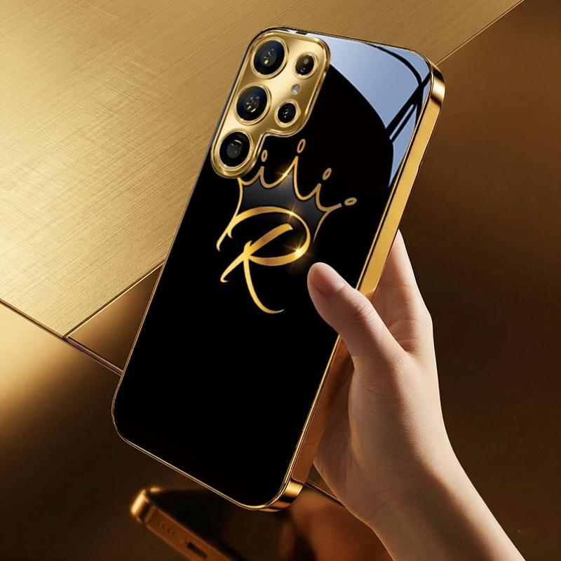 Galvanisierte Glas-TPU-Hartschale für Samsung Galaxy S26 S25 S24 S23 S22 S21 FE Ultra Plus Premium Stilvolle "Goldene Krone" Edition