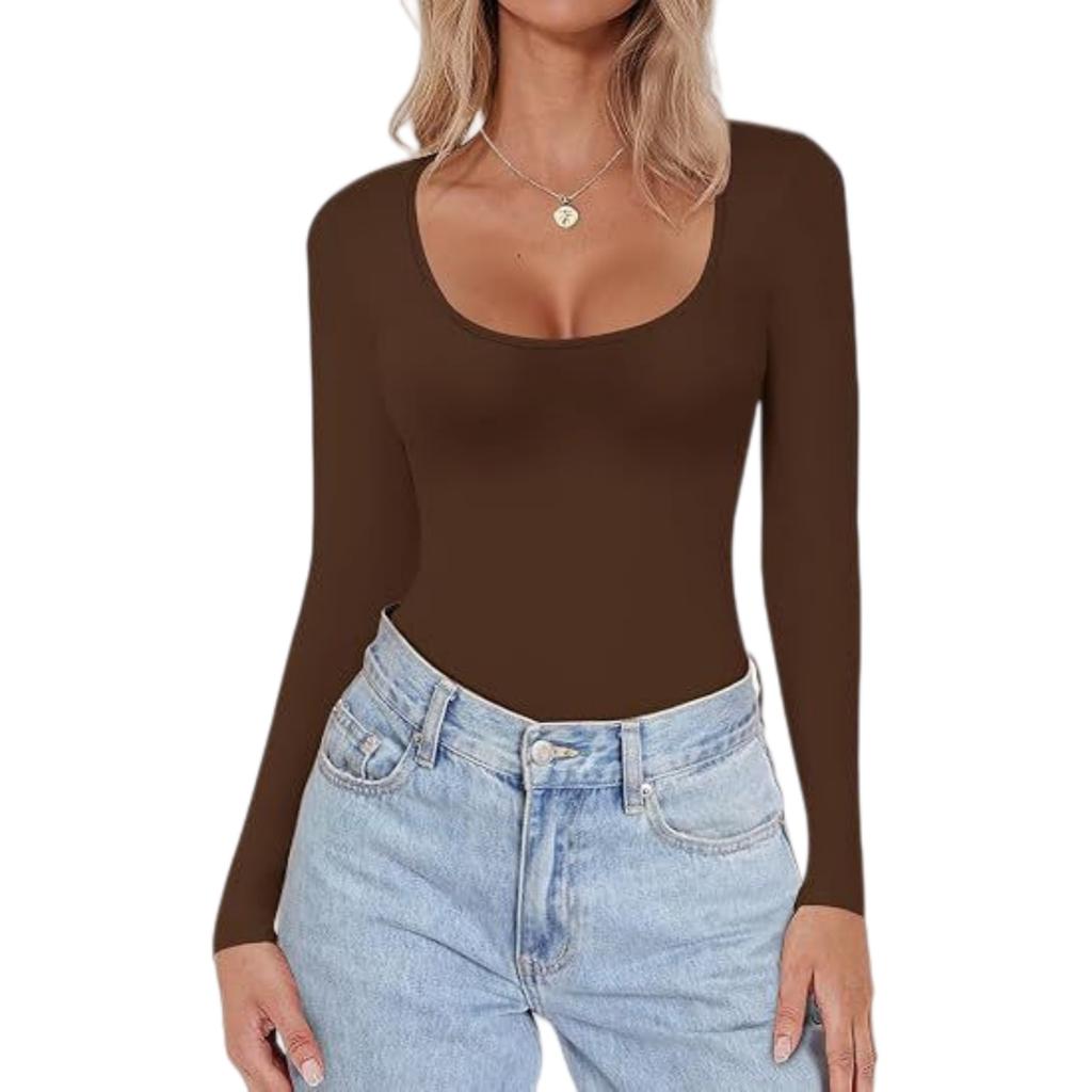 Dames Kleur Lange Mouwen Slim Fit Nek T-shirt Basis Casual Top