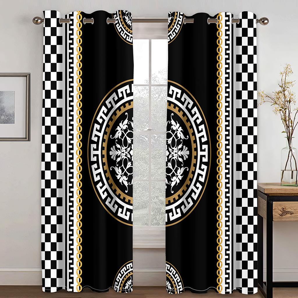 Luxuriöse goldene Saba Barquote abstrakte äthiopische Fenstergardinen Raffrollos für Kinderzimmer Wohnzimmer Küche Tür Heimdekor 2 Stück