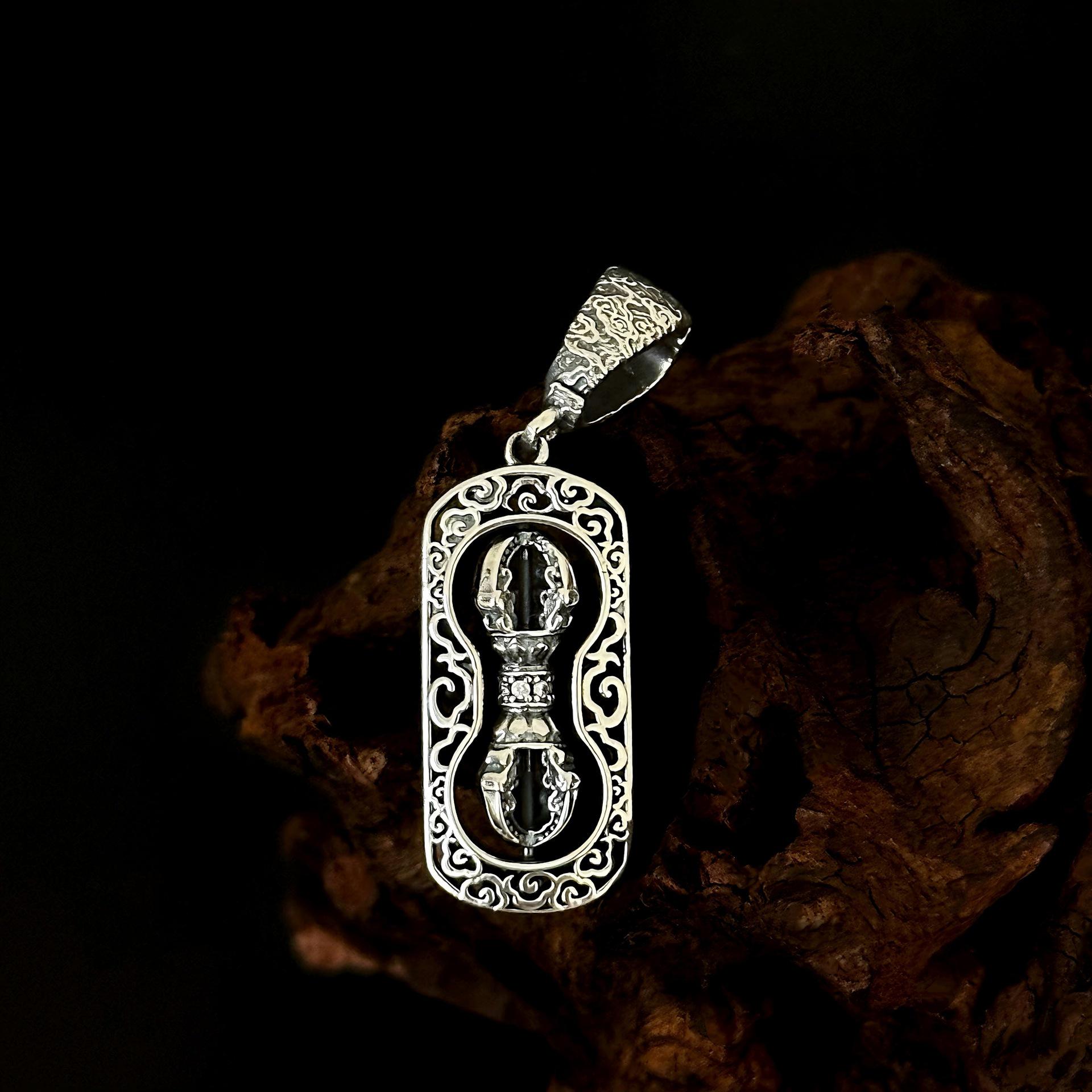 S925 Sterling Silver Rotatable Vajra Pendant Necklace - Ethnic Style