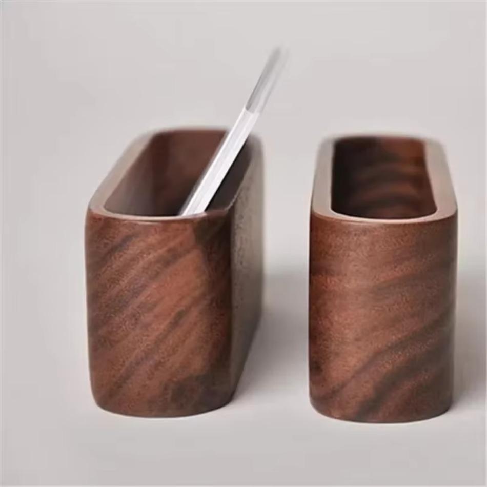 1 Pcs Wooden Business Card Box Creative Desktop Large Capacity Display and Storage Business Card Holder Black Walnut Solid Wood