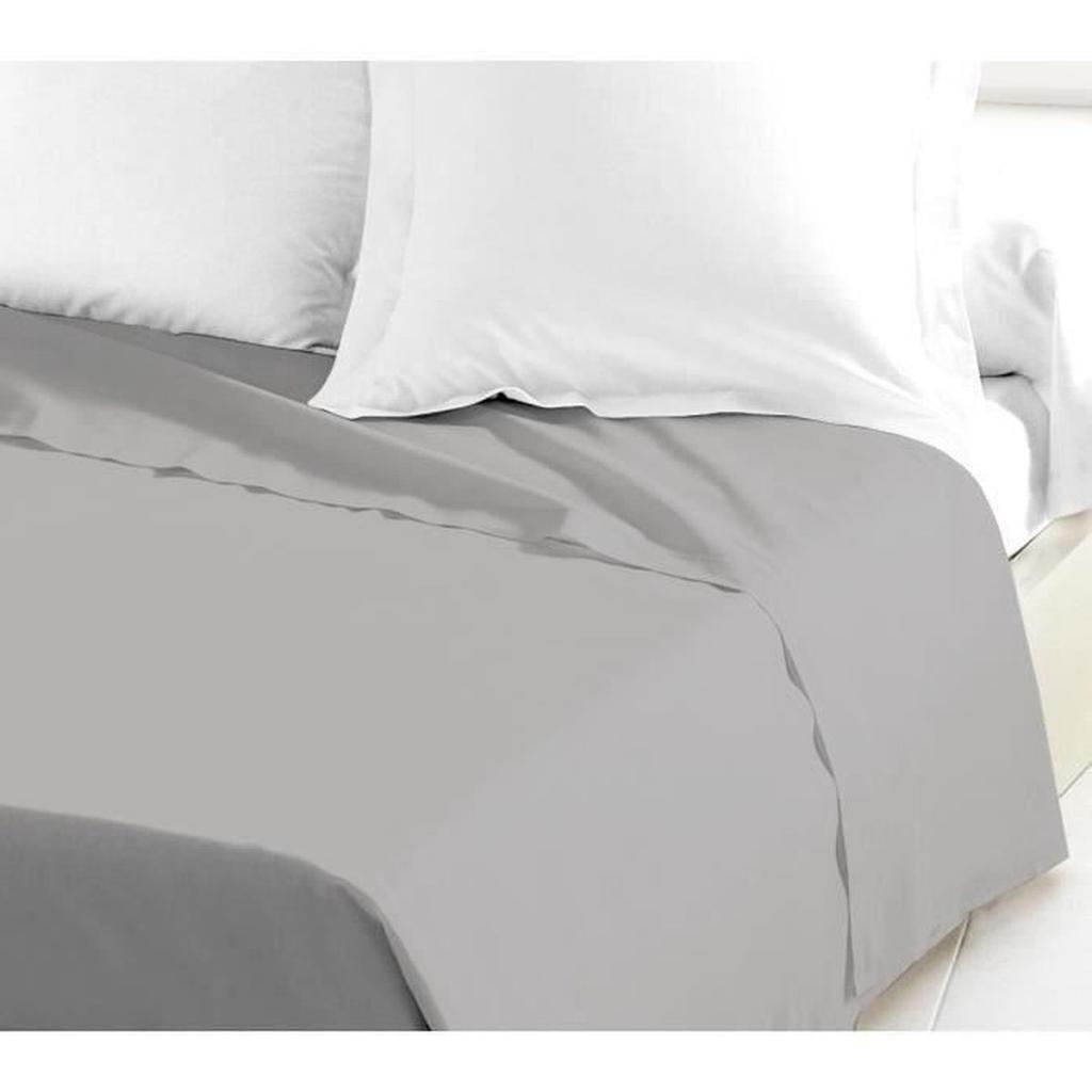 Drap Plat - LOVELY HOME - 100% coton - 180 x 290 cm - Gris Clair