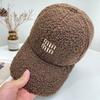 Autumn and Winter Lamb Wool Letter Baseball Cap for Women Versatile Retro Curved Brim Face Showing Small Hat Warm Plush Peaked Cap for Men