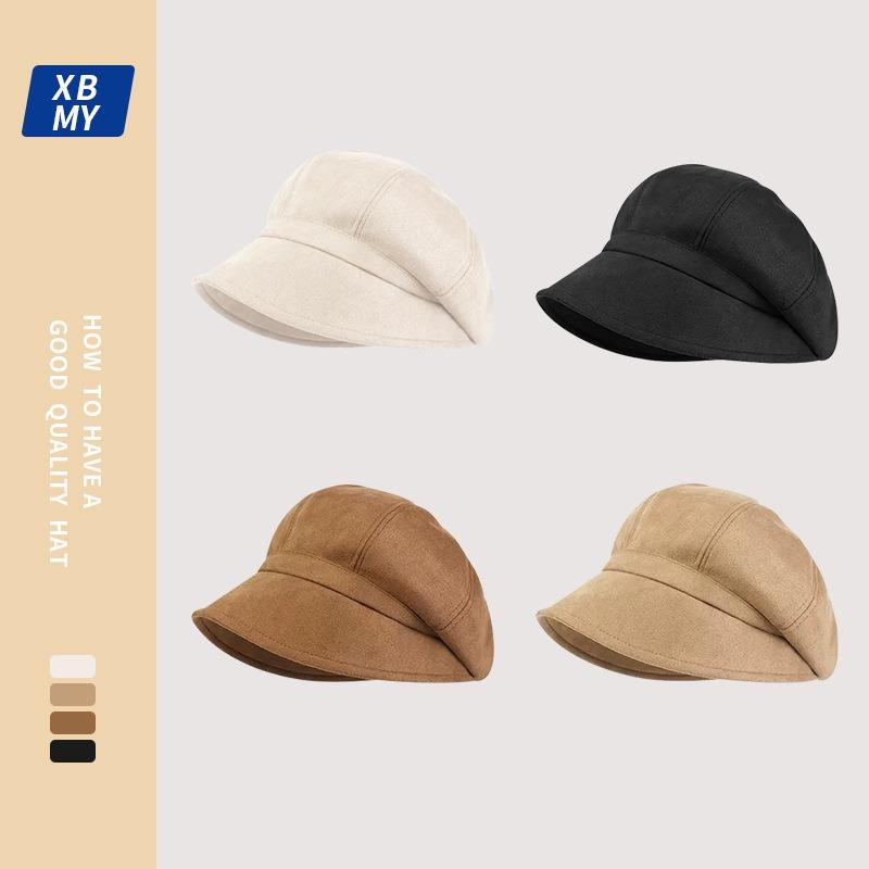 Bucket hat women's literary and retro versatile suede basin hat autumn and winter face small octagonal hat women