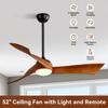 Sofucor Solid Wood  Ceiling Fan with LED Light, Remote Control, DC Power Supply, 132 cm, Timer, For Bedroom and Living Room