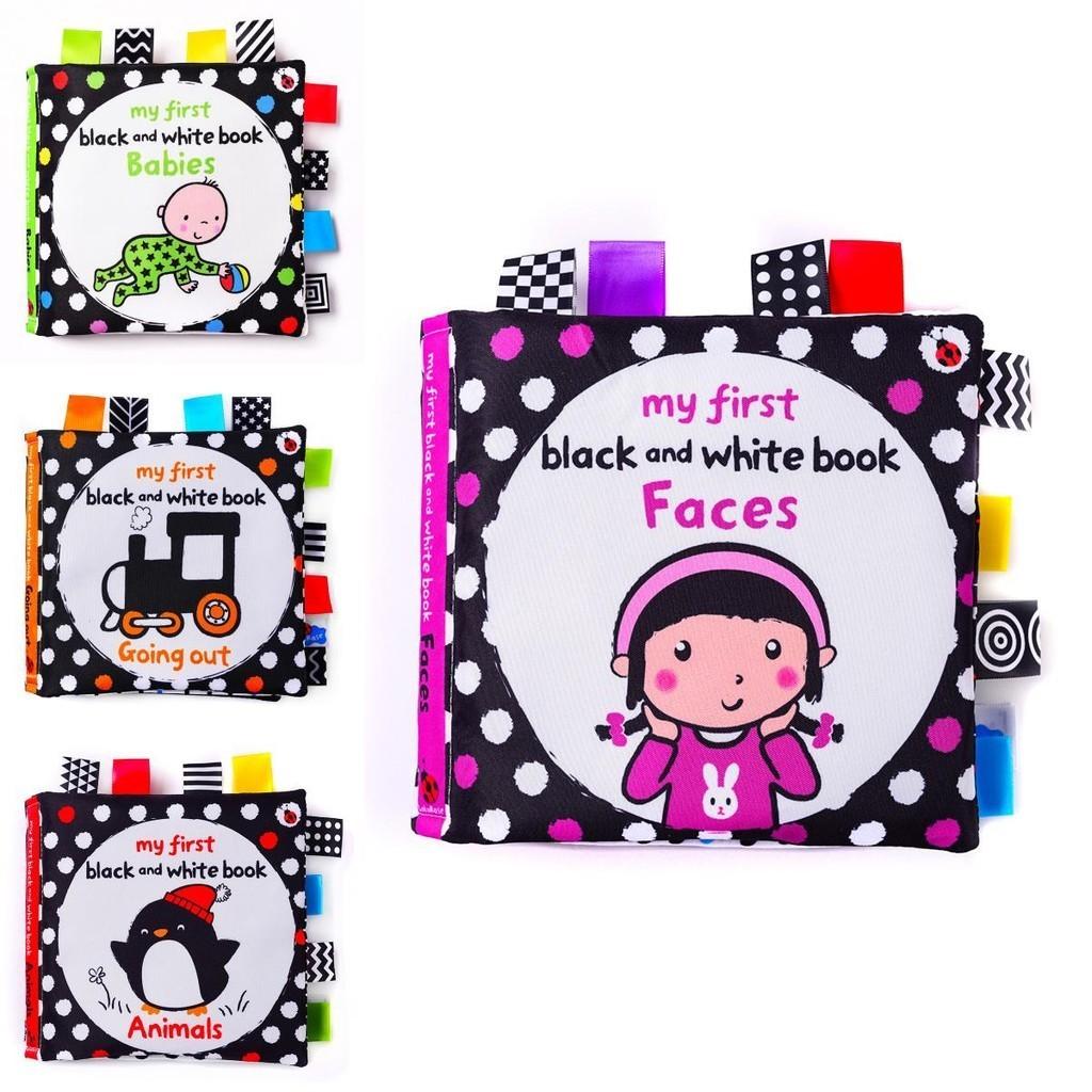 Lakarose Baby Black And White Label Cloth Book For Newborn Infant Early Education Visual Stimulation Tear-resistant Biteable Sound Paper Book