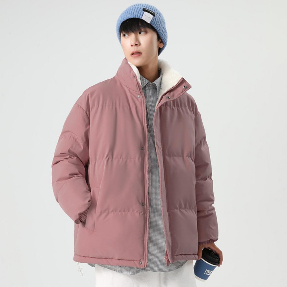 Solid Color Thickened Warm Stand-up Collar Sheepskin Thick Warm Casual Loose Cotton-padded Clothes for Men and Women