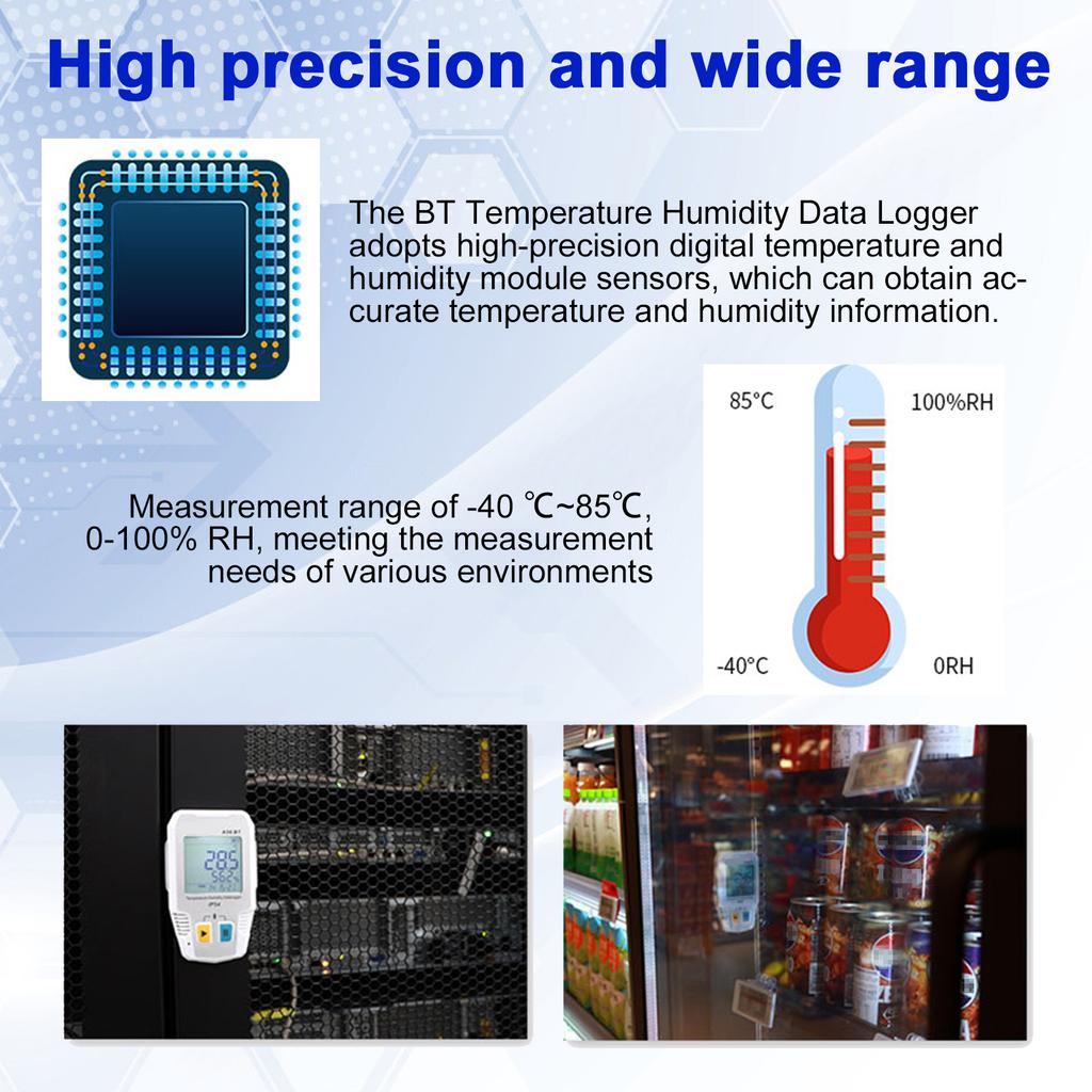 BT Temperature Humidity Data Logger Smart Thermometer Hygrometer 64000 Measurement Data Storage High Precision Sound