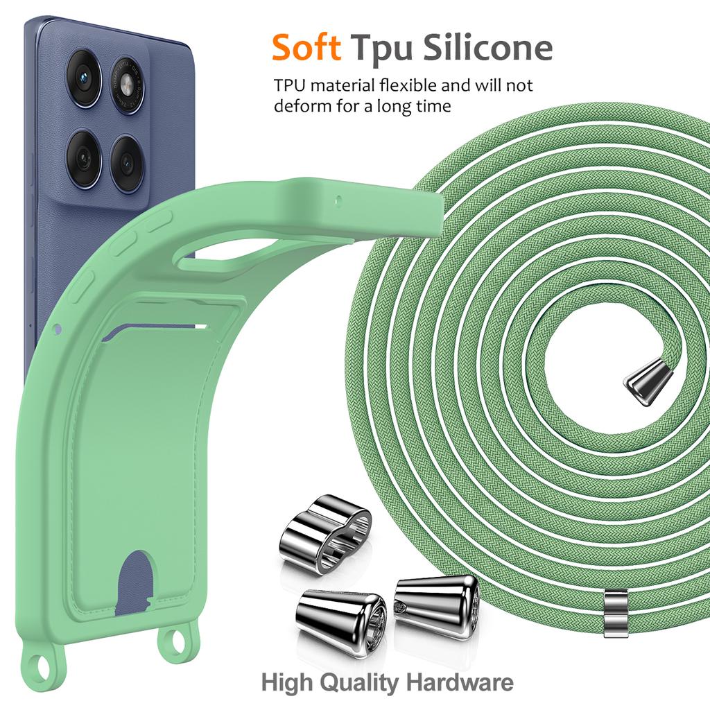 For Motorola Edge 60s 5G/Motorola Edge 60 Fusion 5G/Motorola Edge 60 5G Case Liquid Silicone Card Holder Back Phone Cover with Lanyard
