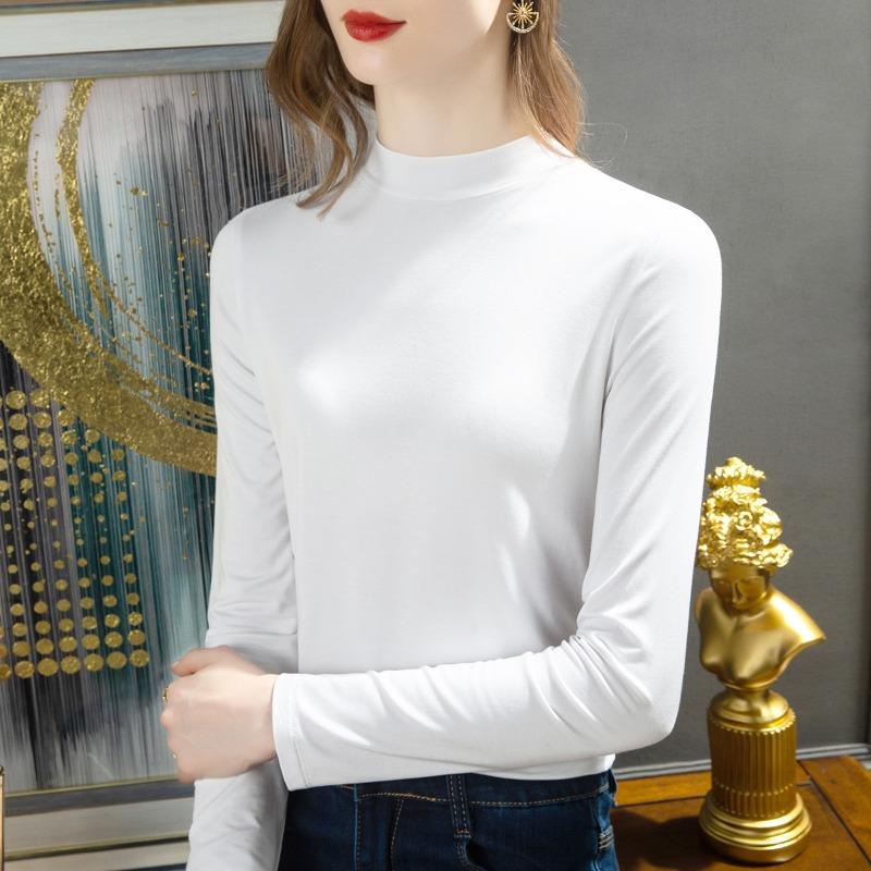 Modal bottoming shirt women's semi-turtleneck spring and summer new women's clothing long-sleeved inner slim-fit solid-color top