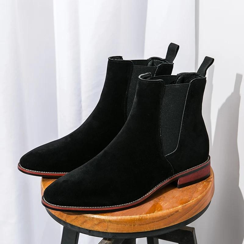 New Fashion Mens Chelsea Boots High Top Leather Casual Shoes Vintage Style Male Slip On Footwear Business Dress Man Ankle Boots