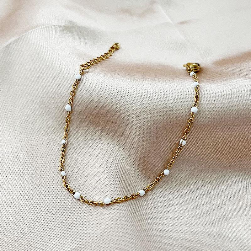Gold Purple Beaded Chain Bracelet – Dainty Enamel Bead Minimalist Jewelry, Sweet Everyday Gift for Women