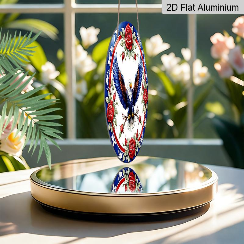 2D Flat, 1pc Blue, Red and White Eagle Garland Sign, Round Metal Aluminum Garland Sign, Patriotic Sign, 4th of July & Memrial Day Decorative