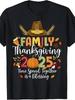 Women's Casual T-Shirt, Anime 2025 Thanksgiving Print, Elastic Black Crew Neck M