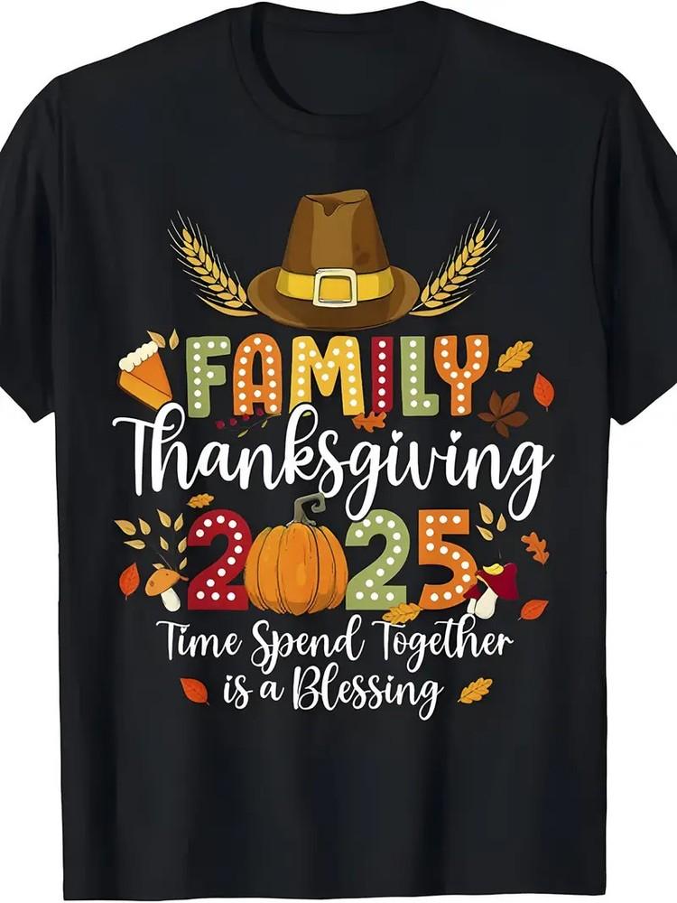 

Women s Casual T-Shirt, Anime 2025 Thanksgiving Print, Elastic Black Crew Neck M 2XL
