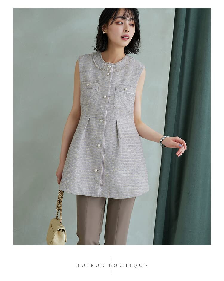 Louet Tweed Gilet Slim Straight Pants Suit Pants Dress Setup Mom Pants Suit Formal Casual Large Size Ceremony Entrance Ceremony Graduation Ceremony