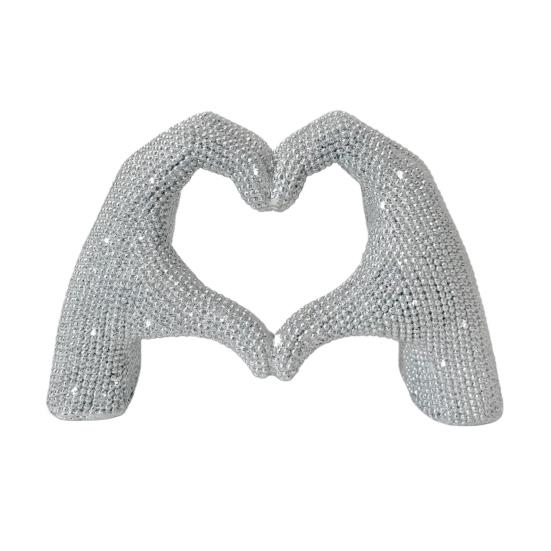 

1/2 шт. Блискуча статуетка жесту любові Серце-любов Рука Форма Смоляна статуя Скульптура Прикраса на День святого Валентина для столу Книжкової полиці S срібний