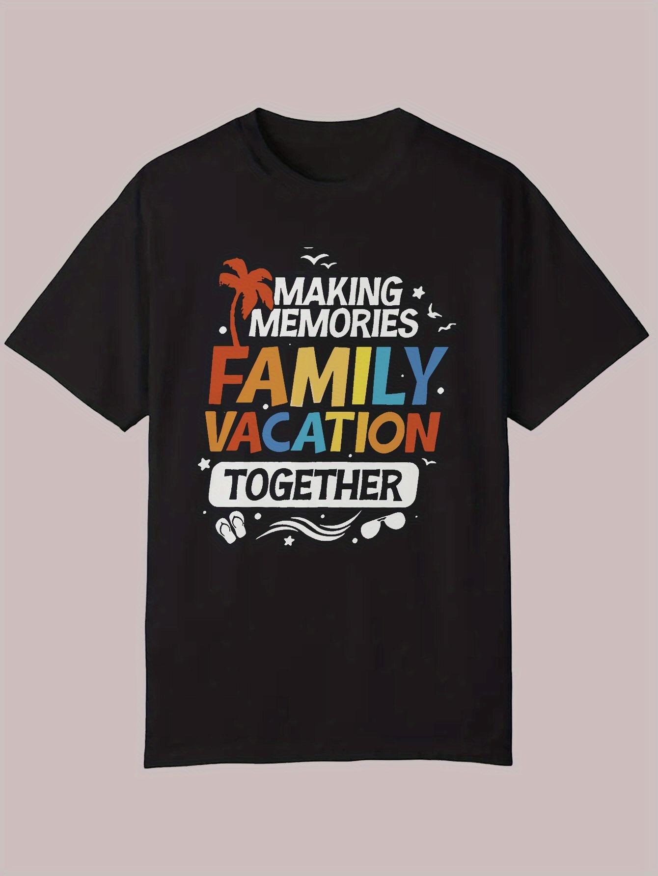 Summer Casual Short Sleeve T-shirt - Black Polyester Crew Neck Tee with Making Memories Family Vacation Together Graphic Print XXL